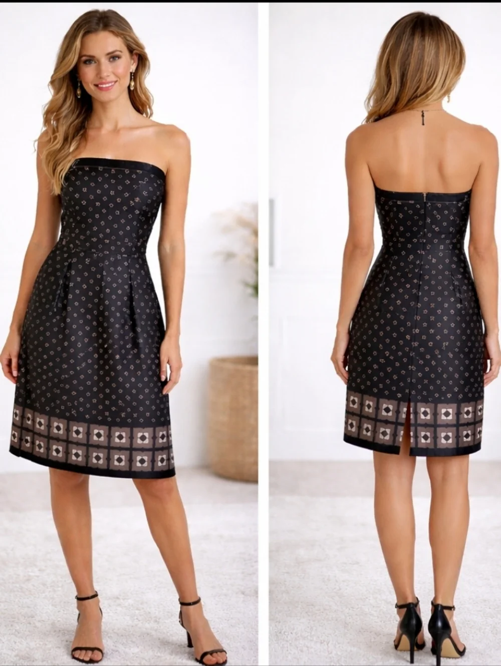 NWT Banana Republic Strapless Satin Mini Dress Geometric Print Sz 0 - Picture 1 of 14